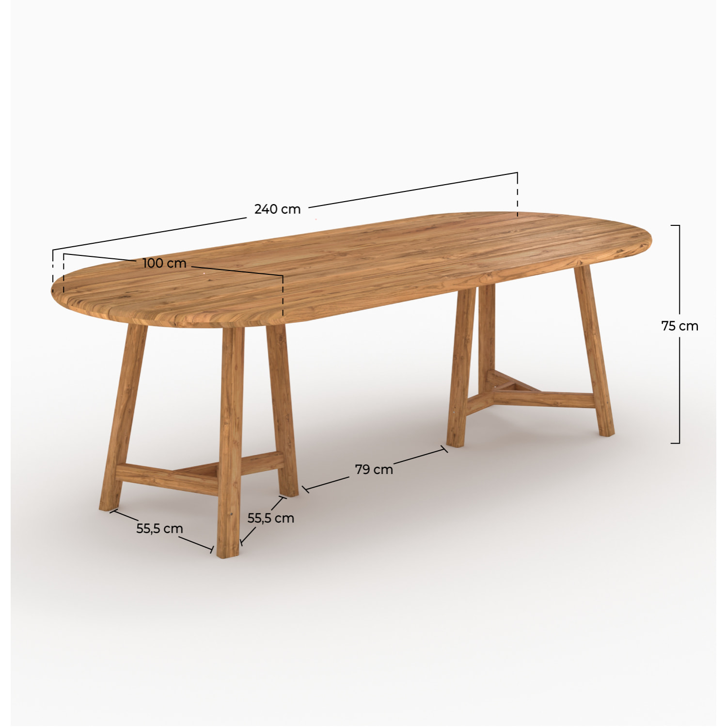 Table de jardin ovale en bois de teck recyclé 10 personnes - Bora