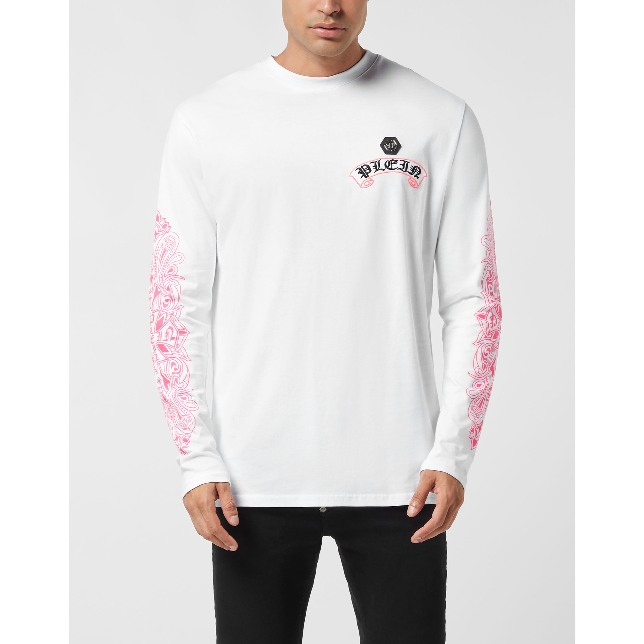 PHILIPP PLEIN Camiseta de cuello redondo y manga larga CHROME