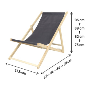 Lot de 2 transats en bois "Chilienne" - 107 x 56.5 x 81 cm - Gris