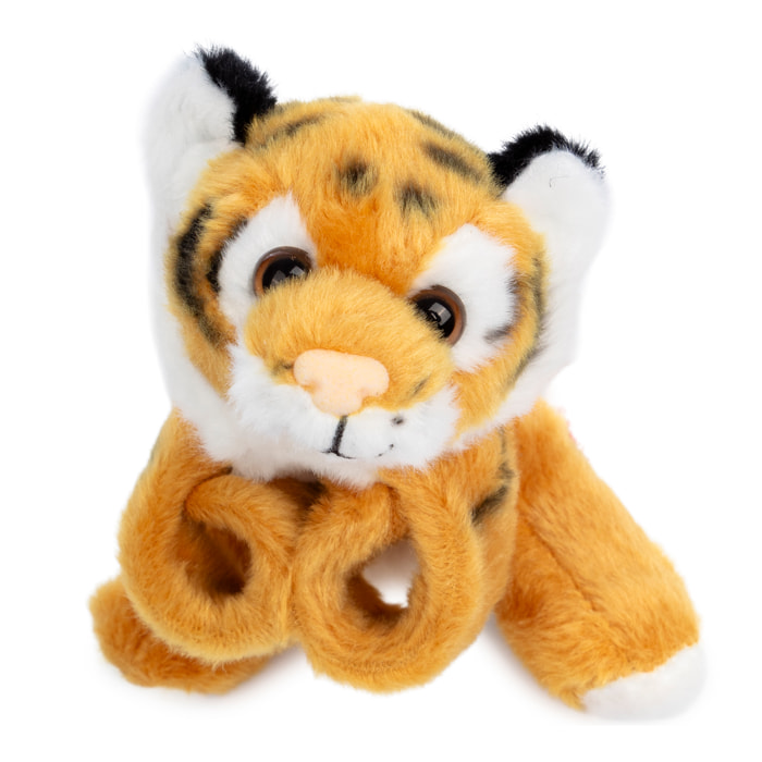 Peluche extrasuave y mullido. Diseño tigre con mecanismo enrollable. 13 cm.