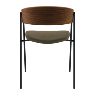 Lot de 2 chaises en velours vert kaki et bois de noyer - Esmée