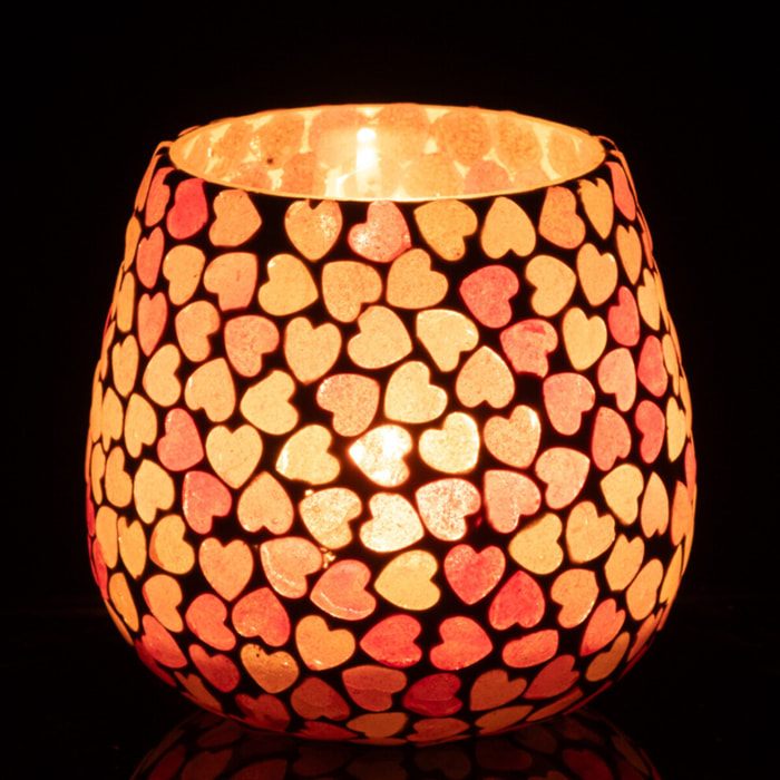 J-Line bougeoir Coeur Mosaïque - verre - rose - small