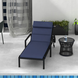 Cojín para Tumbona 196x63x6 cm Colchoneta para Tumbona de Algodón con Tela Hidrófuga Cojín de Asiento y Respaldo para Jardín Terraza Balcón Azul Oscuro