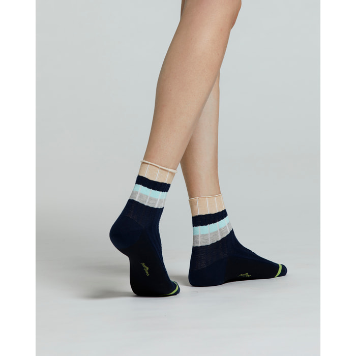 CALZINO COTONE BEGONIA CON RIGHE ORIZZONTALI A CONTRASTO