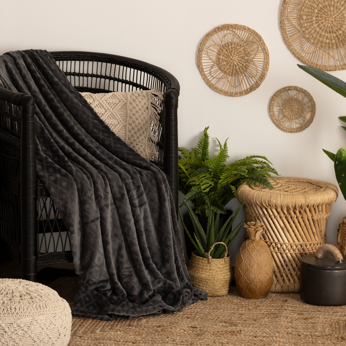 Plaid "3D Losange" en flanelle - gris 180x230 cm