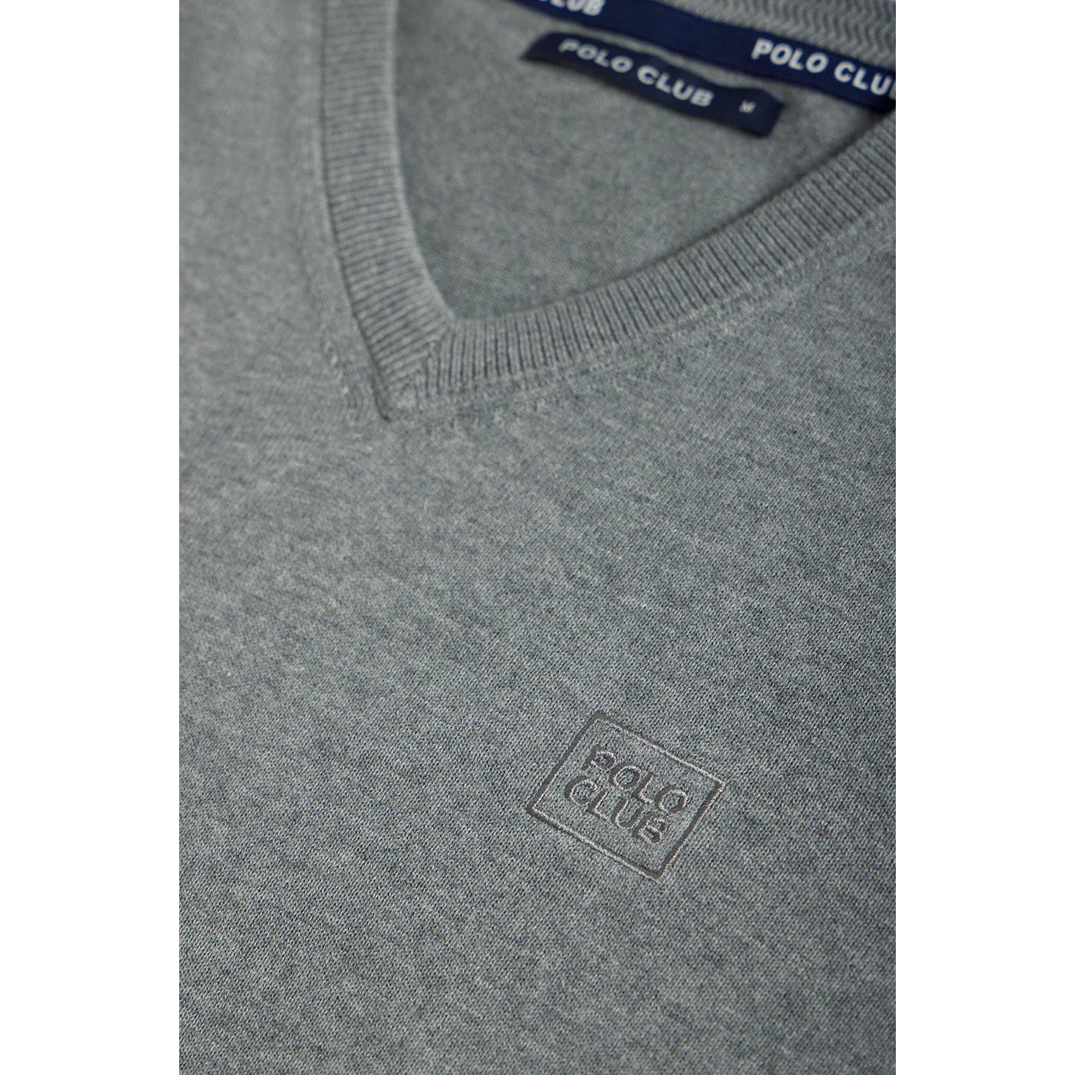 Maglione basic con collo a v grigio vigorè con logo ricamato tono su tono