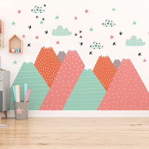 Stickers muraux enfants - Décoration chambre bébé - Autocollant Sticker mural géant enfant montagnes scandinaves LINDKA