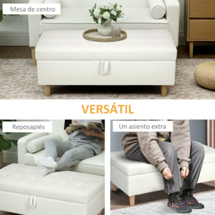 Puff Almacenaje Baúl Tapizado de Terciopelo 100x50x43 cm con Patas de Madera Capacidad 71L Soporta 240 kg Banco Almacenaje para Dormitorio Pasillo Salón Blanco Crema