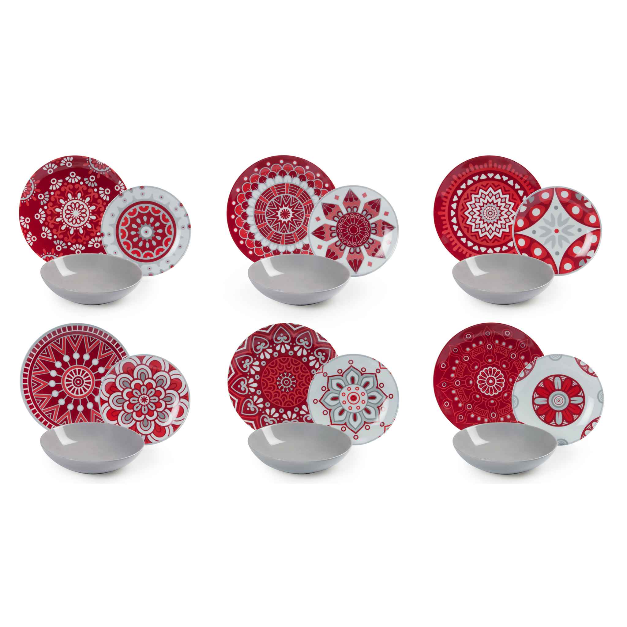Service de table 18 pièces Excelsa - Mandala Red, porcelaine et grès rouge