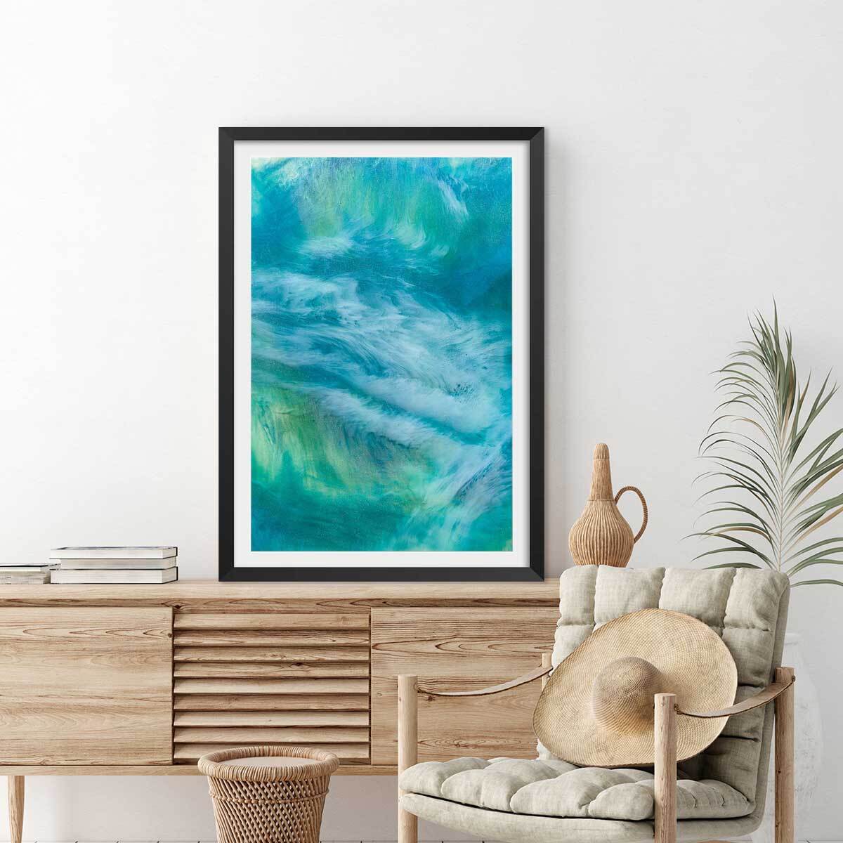 Poster bleu nebuleux Affiche + cadre en bois - Noir