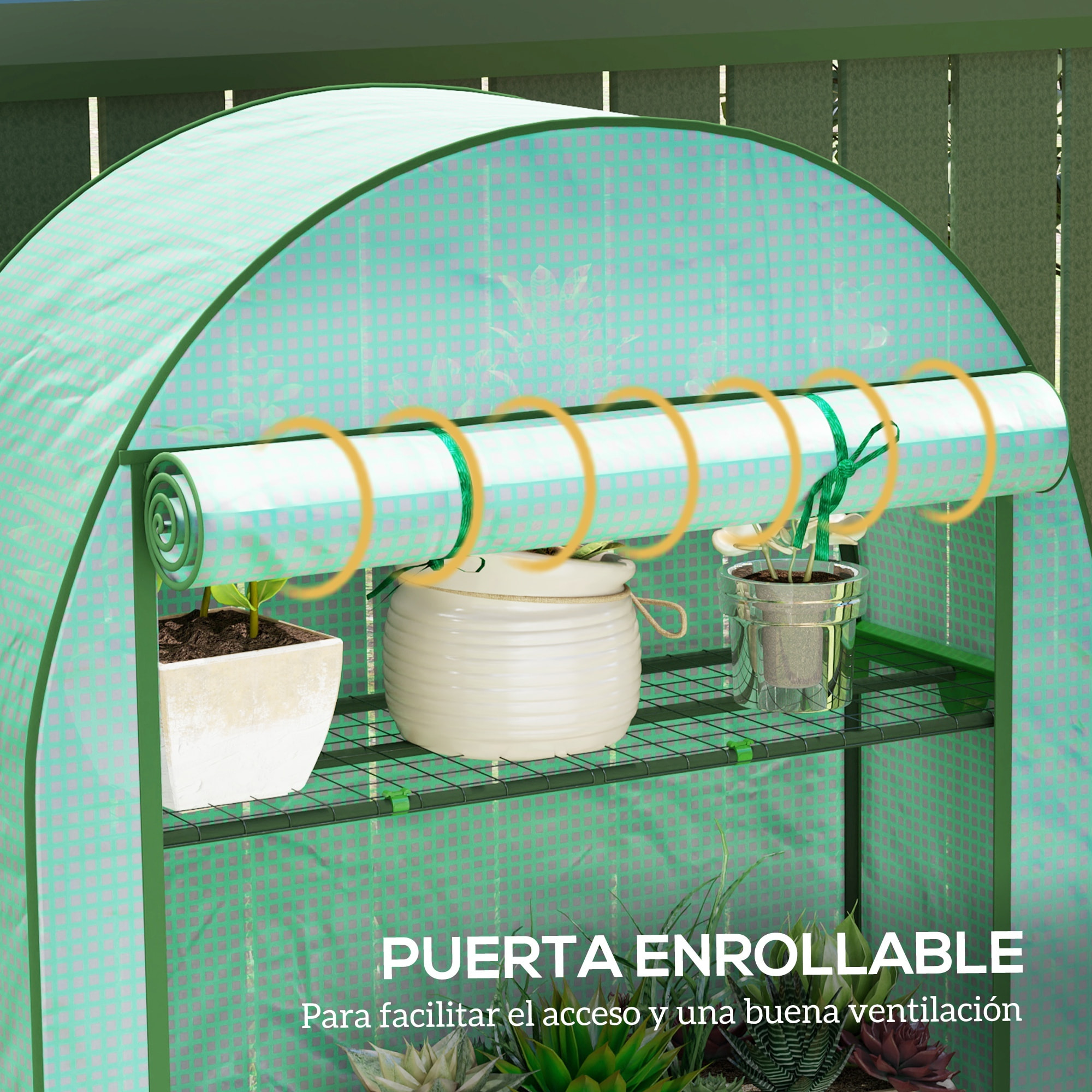 Invernadero de Exterior Invernadero Pequeño de 4 Niveles con 4 Estantes Puerta Enrollable Cubierta de PE y Marco de Acero para Cultivos Plantas Flores 105x45x160 cm Verde