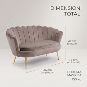 Divano 2 Posti in Velluto con Schienale a Ventaglio, Seduta Imbottita dallo Stile Elegante per Soggiorno, Studio e Camera da Letto