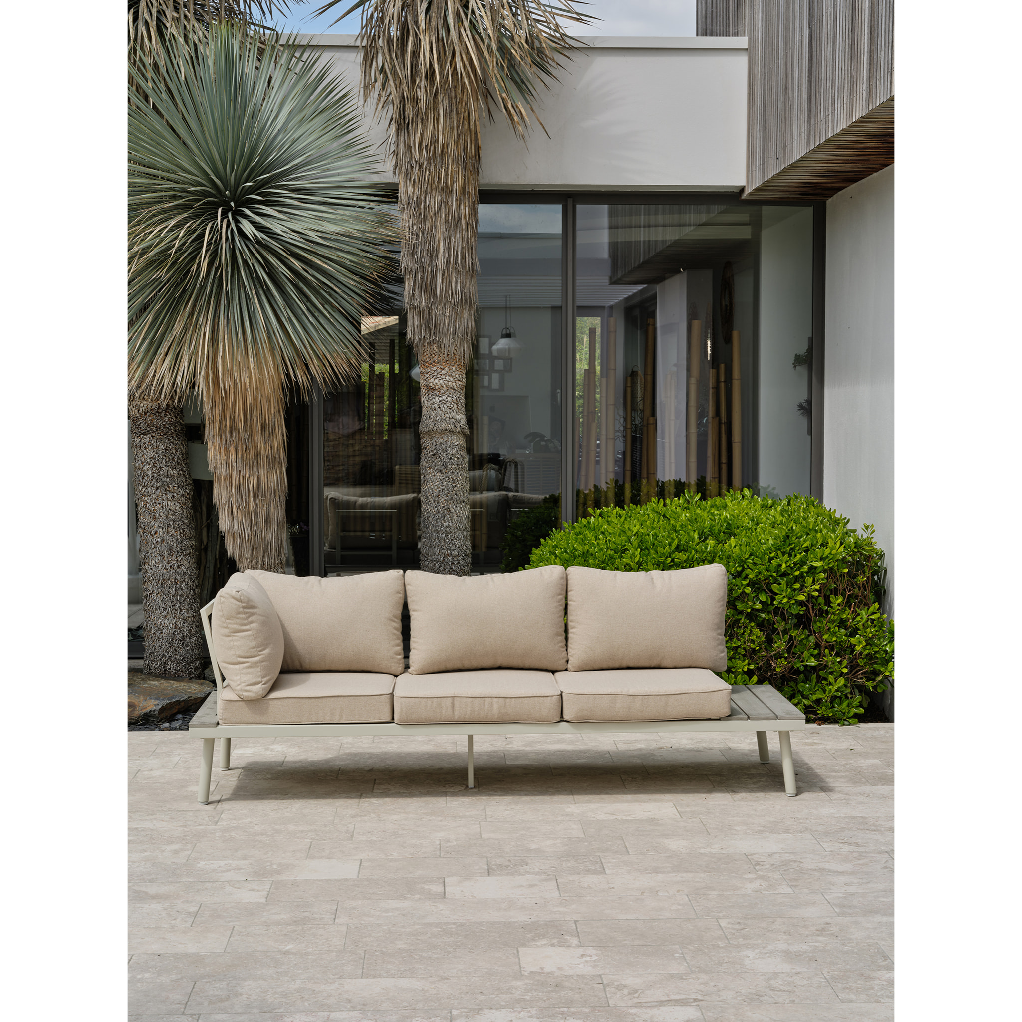 OSAKA - Salon de jardin d'angle 5 pl en alu et alu aspect boisé