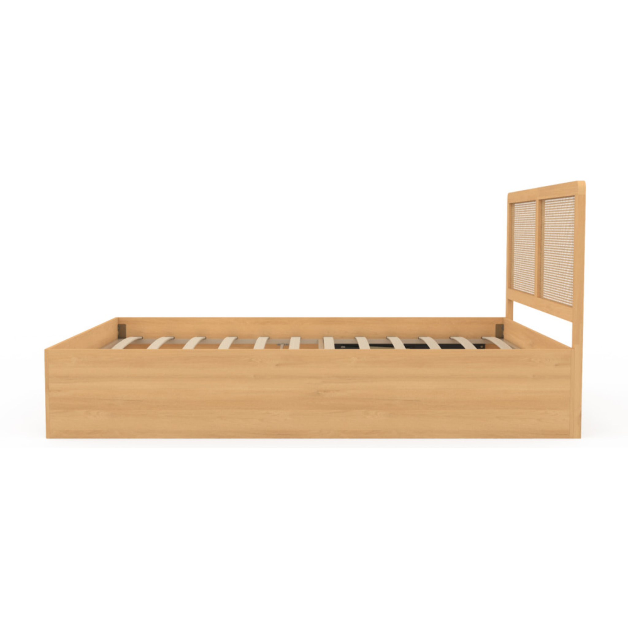 Lit coffre Eve avec sommier et tête de lit en cannage - Bois