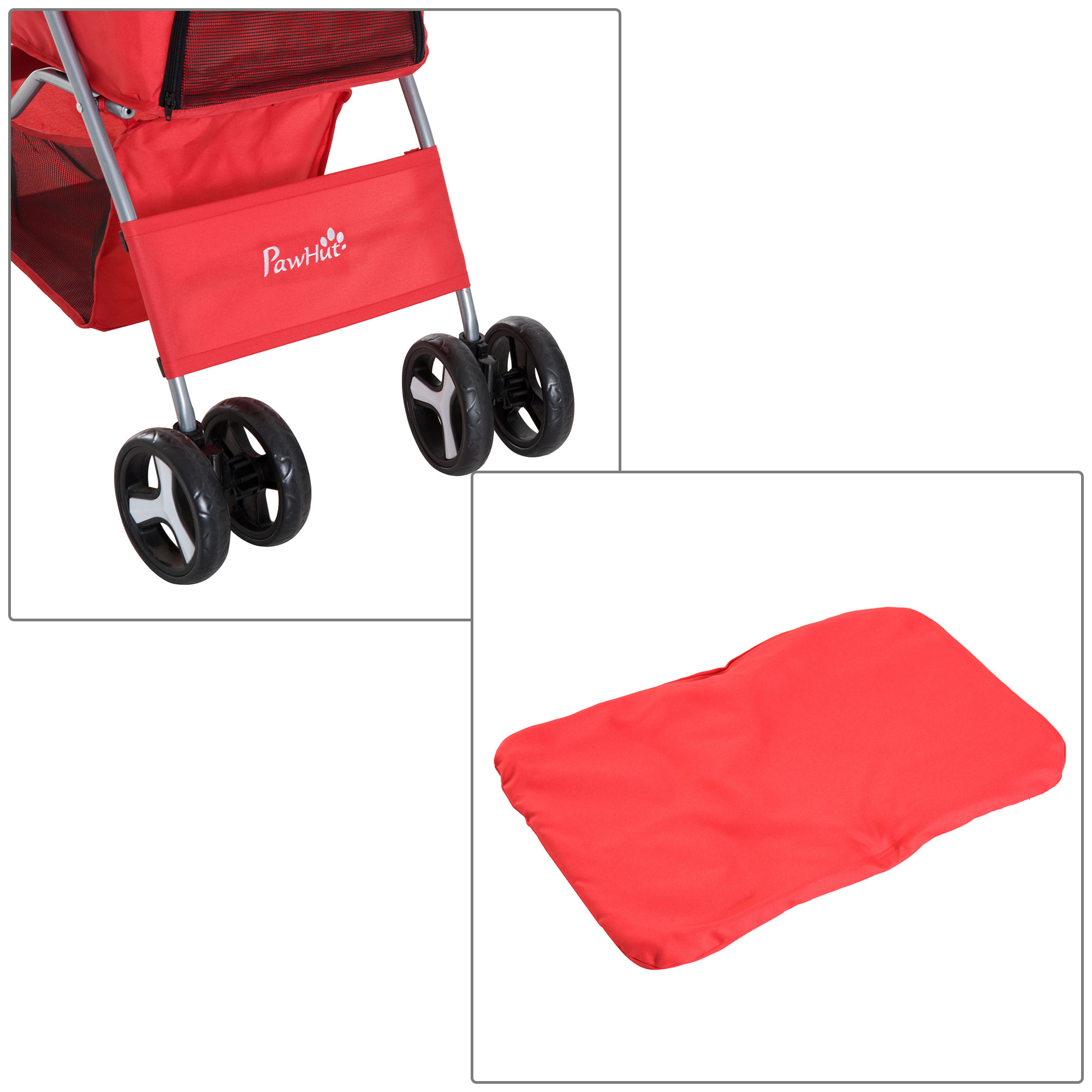 Poussette buggy pour chiens 75L x 46l x 94H cm pliable imperméable tissu 600D Oxford 4 roues rouge