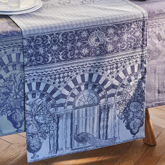 Chemin de table pur coton anti tache motif jacquard Arcades cendre