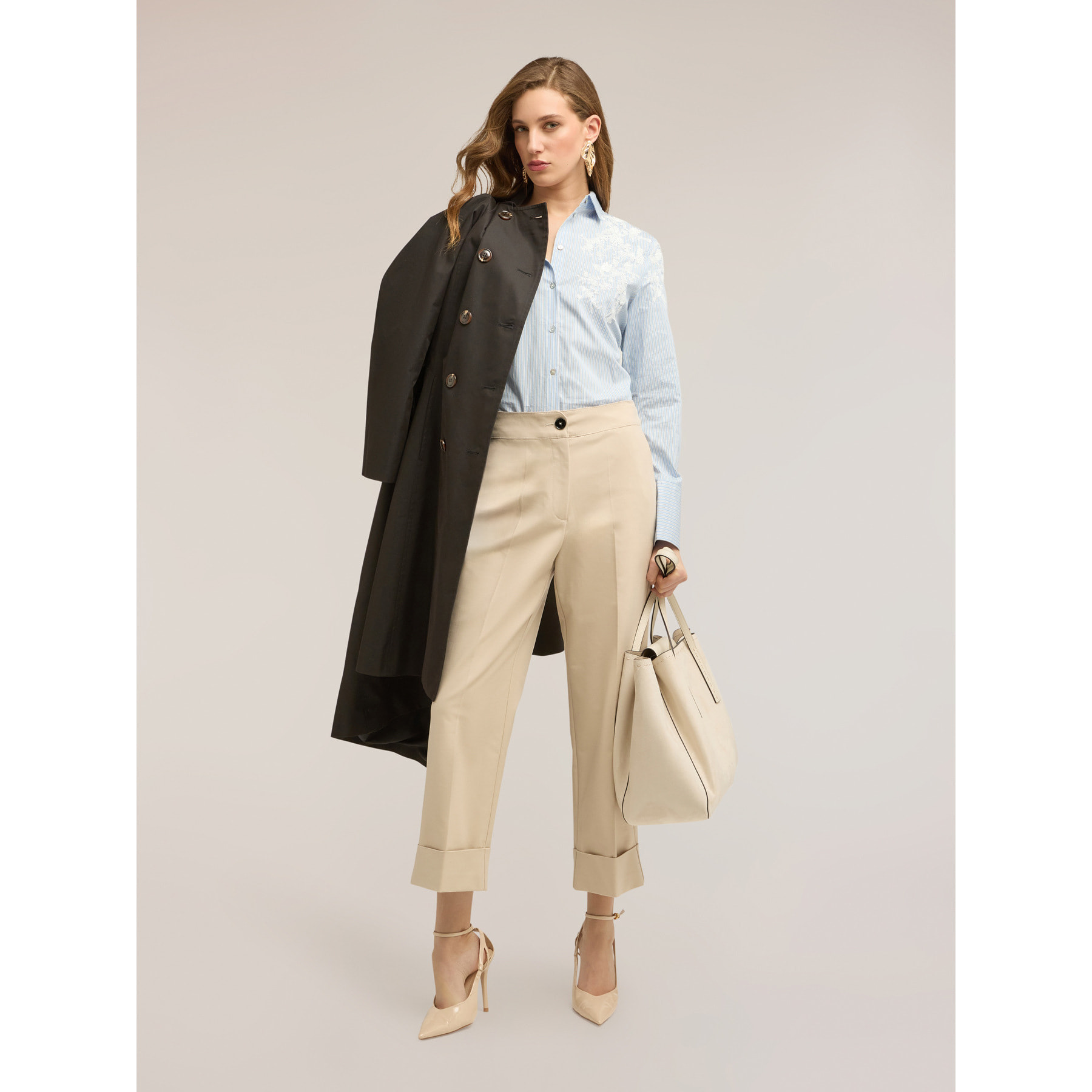 Motivi - Camicia a righe con ricamo floreale - Azzurro