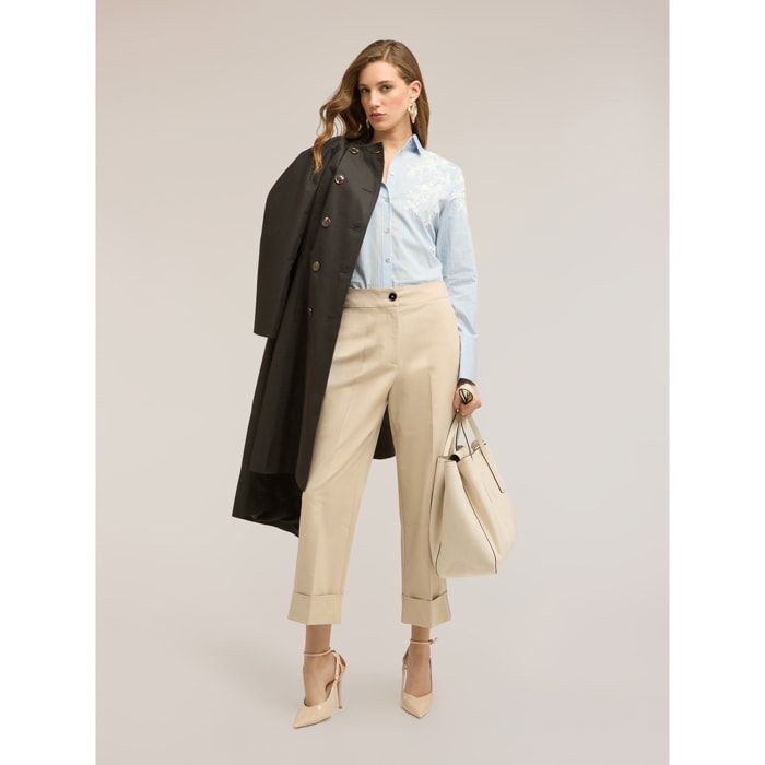 Motivi - Camicia a righe con ricamo floreale - Azzurro