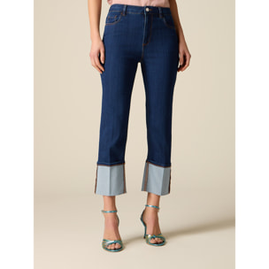 Oltre - Jeans cropped con risvolto - Blu