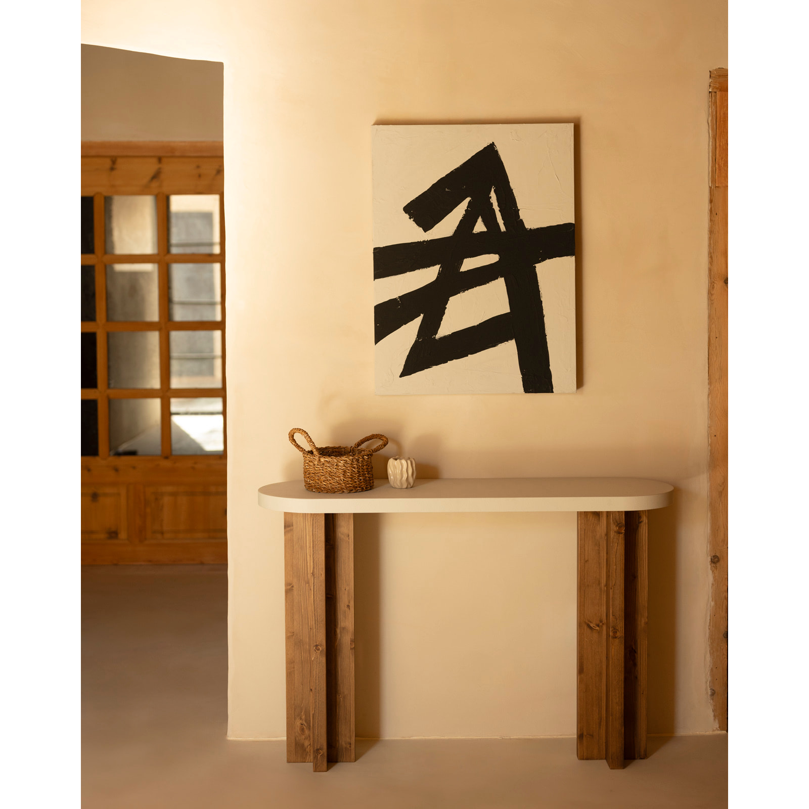 Tableau blanc décoratif sur coton avec cadre en bois peint à la main à la peinture à l'huile dans différentes tailles