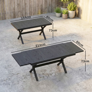 Mesa de Jardín Extensible con Superficie de Aluminio, 154/214x85 cm, Mesa de Comedor Exterior Extensible Rectangular con Imitación Madera para 8-10 Personas, para Patio, Terraza, Gris Oscuro