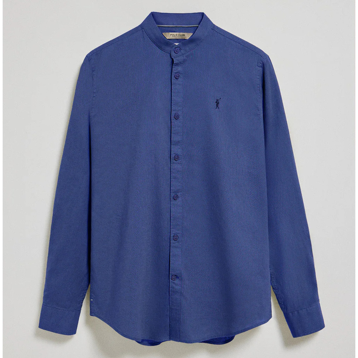 Camisa azul royal de cuello mao de lino y algodón con bordado Rigby Go