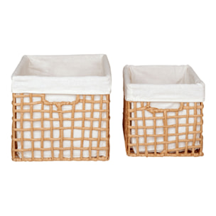 Cestini Bustelo in carta intrecciata naturale con fodera bianca set 2 pezzi