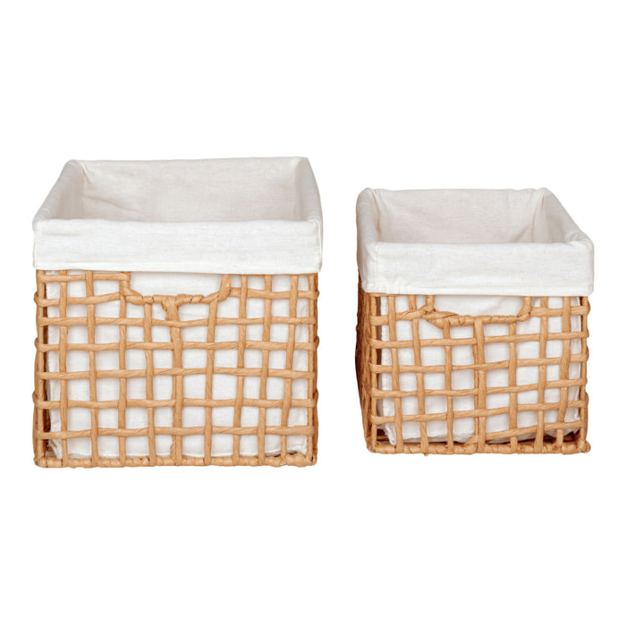 Cestini Bustelo in carta intrecciata naturale con fodera bianca set 2 pezzi