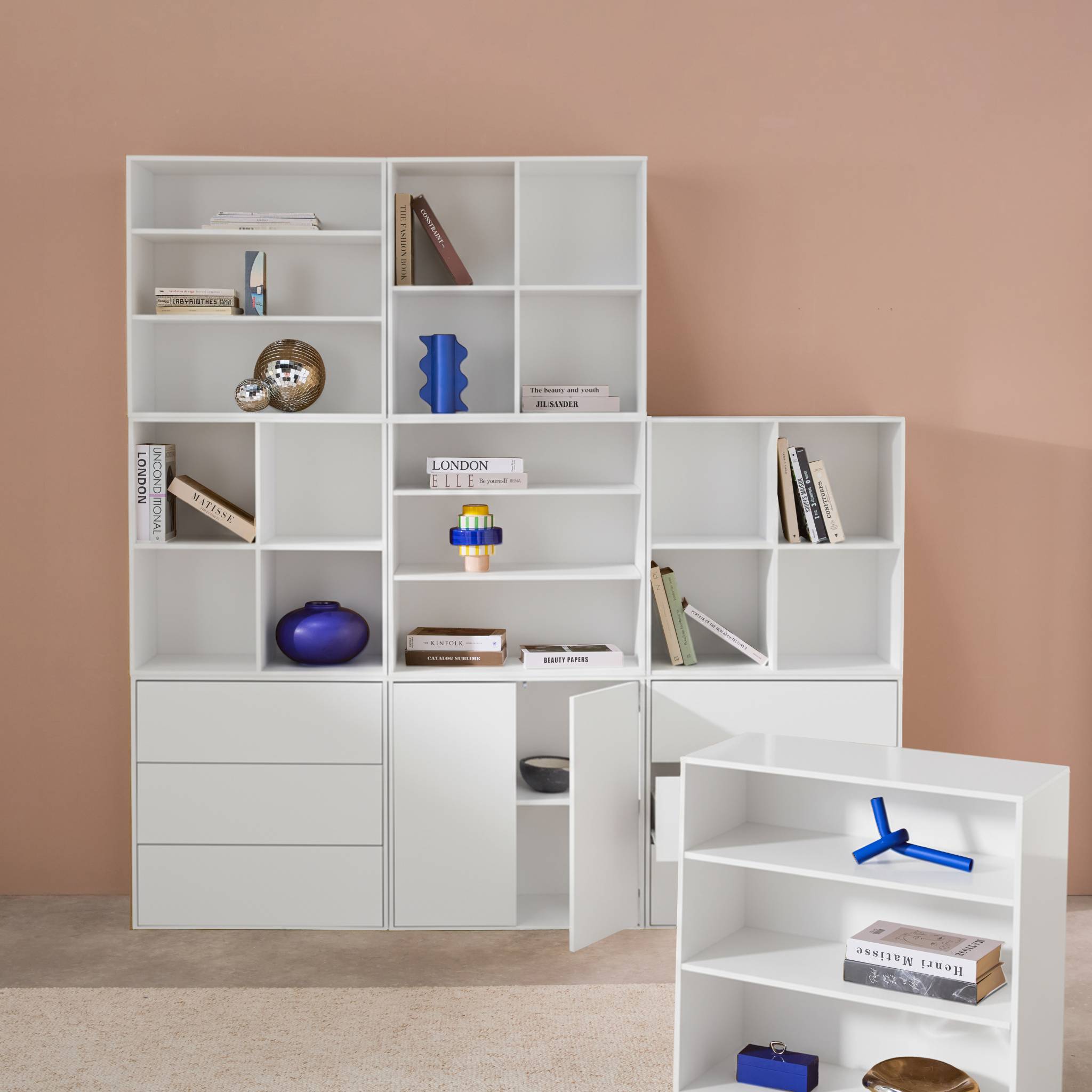 Kit étagère, bibliothèque modulable décor bois 9 éléments KOMPO