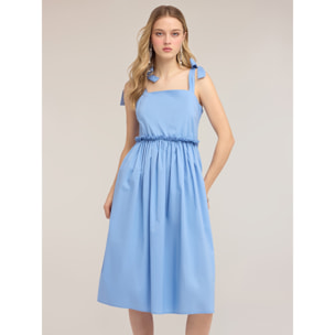 Motivi - Vestito flare in popeline con fiocchi e volant - Azzurro