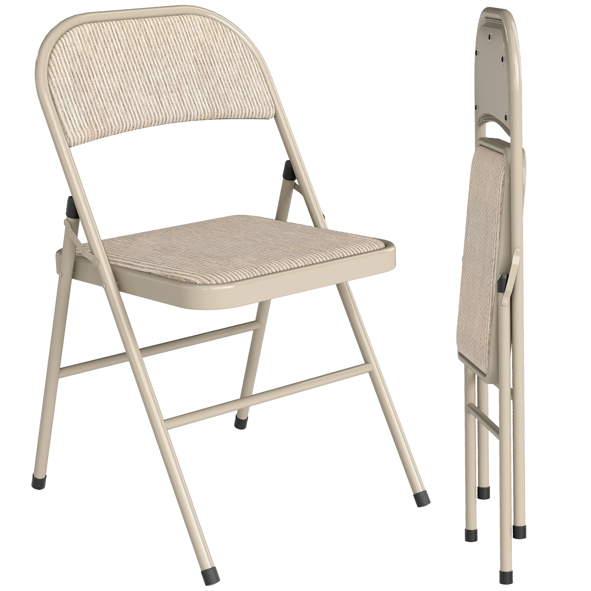 Juego de 2 Sillas Plegables Acolchadas con Respaldo y Estructura de Acero, para Salón, Comedor, Cocina, 45x46x78 cm, Beige