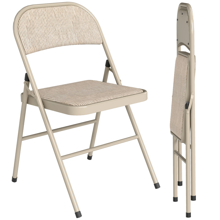 Juego de 2 Sillas Plegables Acolchadas con Respaldo y Estructura de Acero, para Salón, Comedor, Cocina, 45x46x78 cm, Beige