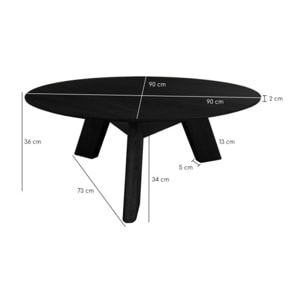 Table basse ronde en bois marron ou noir diam. 90cm - ANGEL