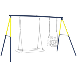 Estructura de Columpio Infantil, Estructura Metálica para 2 Columpios, Resistente para 150 kg, para Asiento, Nido y Escalera de Trepar, para Jardín, Balcón, 260x160x178 cm, Azul