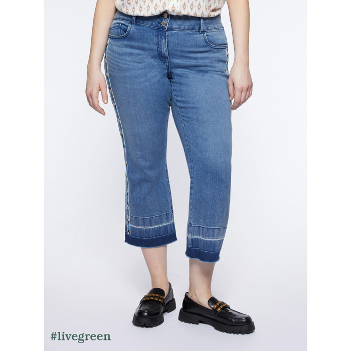 Fiorella Rubino - Vaqueros kick flare con bordes de pedrería - Denim