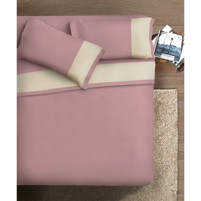 Completo IPERSAN bordo RASO 2 Piazze Panna Fondo Malva
