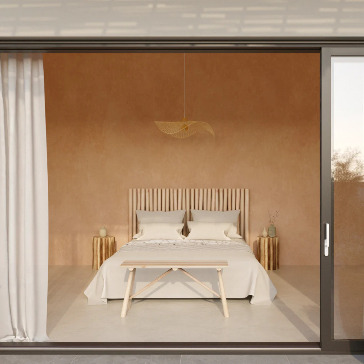 Suspension D75 cm en bambou avec fil blanc - Jipi