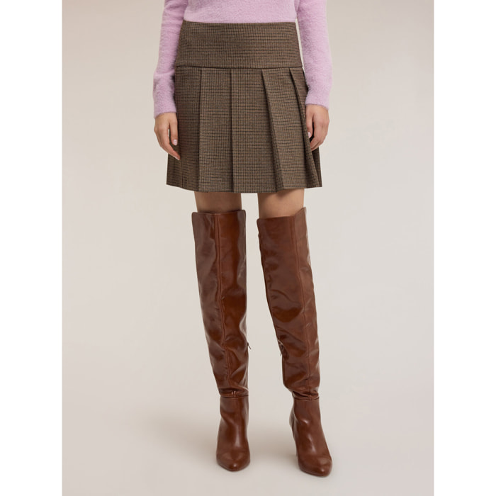 Motivi - Minigonna a pieghe fantasia check - Beige