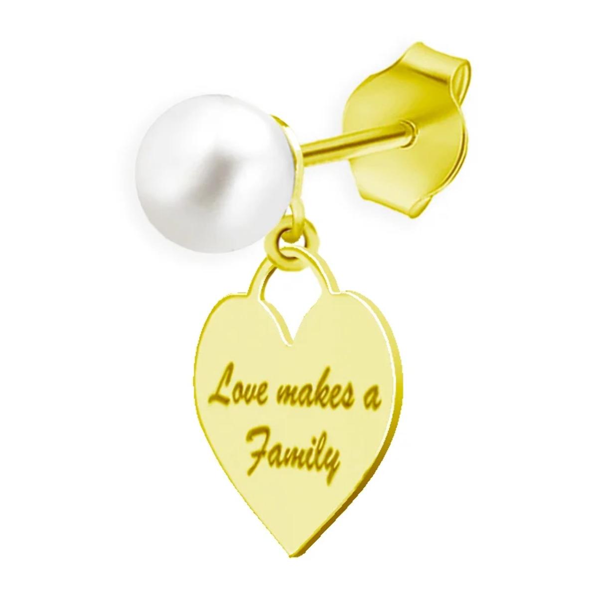 Orecchino Singolo Love Makes a Family Cuore con Pendente Perle Argento Gold