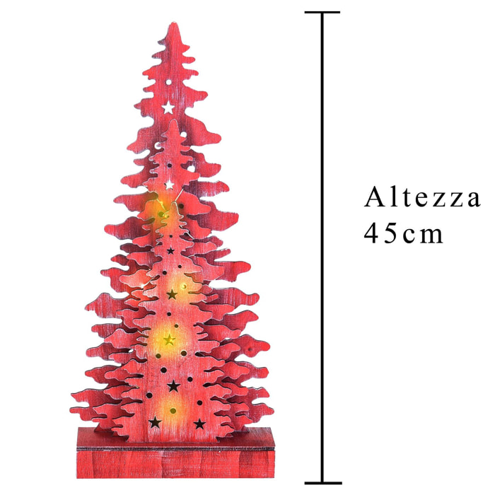 Albero Legno con Led. Altezza 45 Cm - Pezzi 1 - 21X45X6cm - Colore: Rosso - Bianchi Dino - Articoli Natalizi