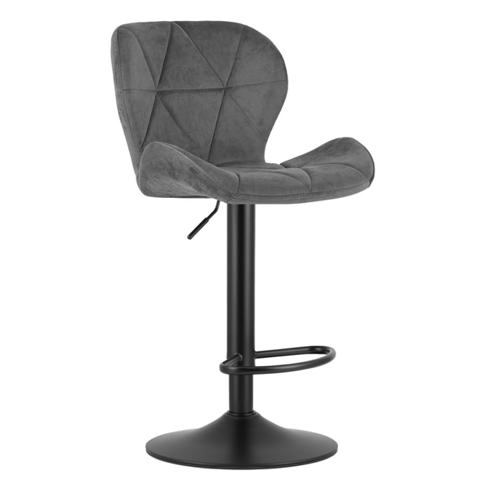 Sgabello da bar West in velluto grigio con base nera