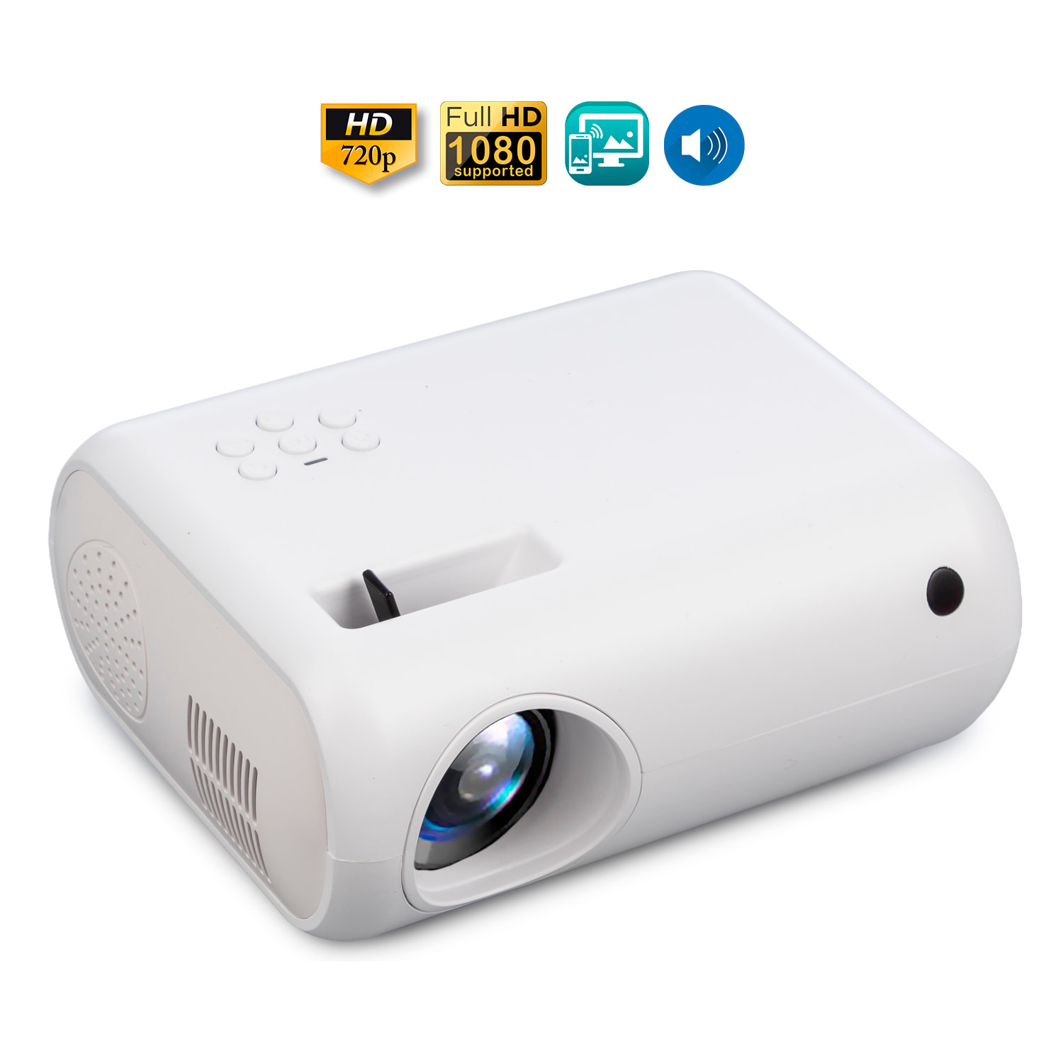 Videoproiettore LCD M8 con 100 lumen ANSI, immagine da 20 a 80 pollici, supporto Full HD 1080p, duplicazione dello schermo wireless e cablata.