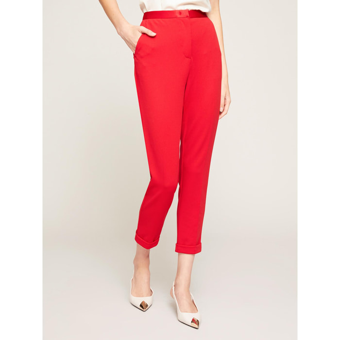 Motivi - Pantaloni New York con inserti in raso - Rosso