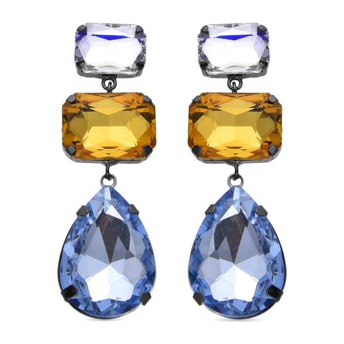 Pendientes de Cristal Azul acabados en oro amarillo de 18k