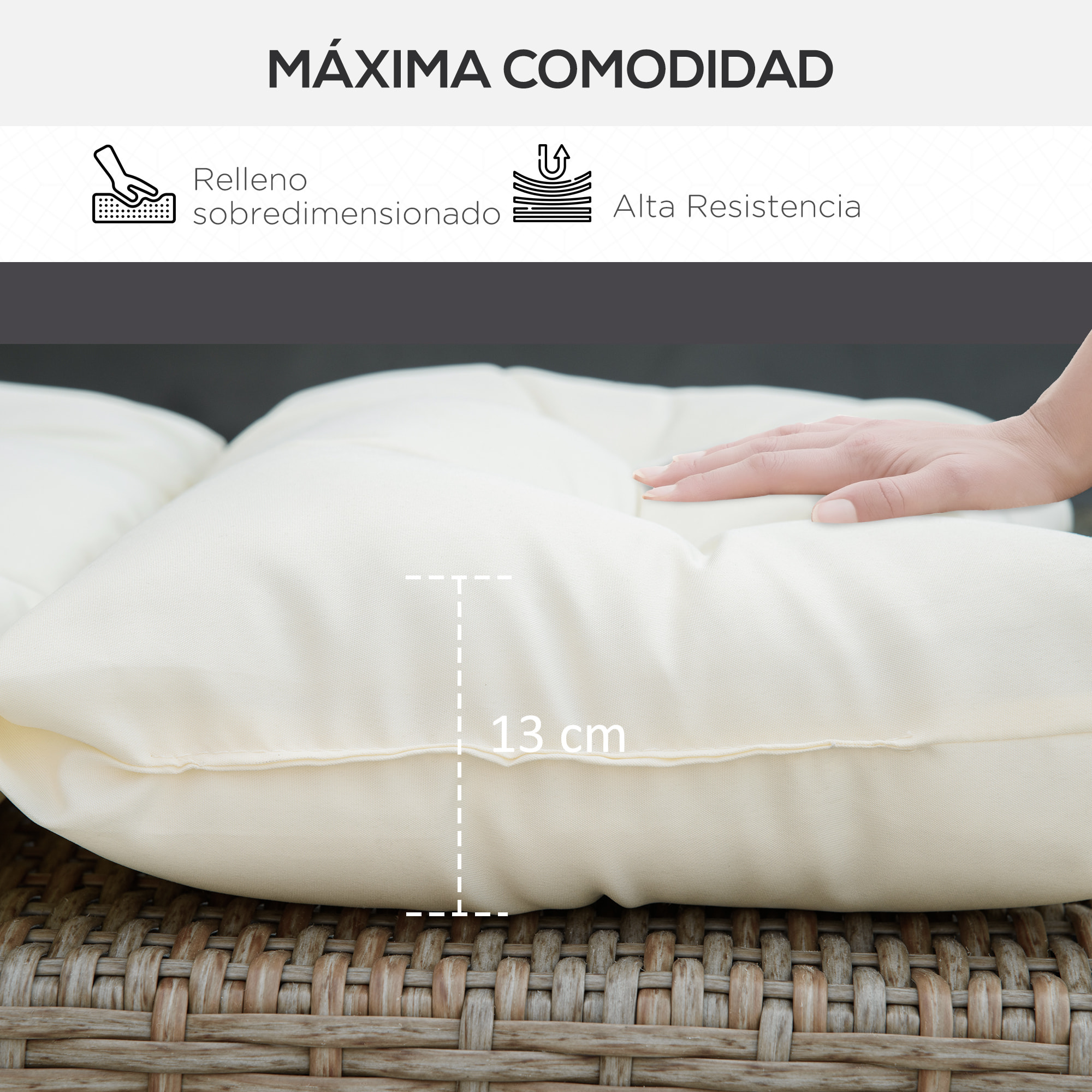 Cojín para Tumbona de 1 Plaza 200x60x13 cm Cojín Rectangular de Algodón para Tumbonas Cojín de Asiento y Respaldo Cómodo para Jardín Terraza Balcón Crema