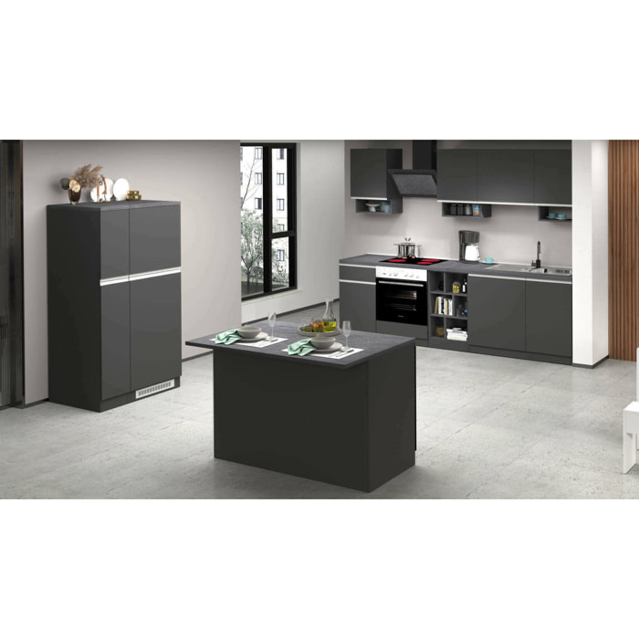 Cucina completa Arlo, Set con dispensa, Mobile per cucinotto, Kit blocco con isola e portafrigo, 100% Made in Italy, Antracite e Ardesia