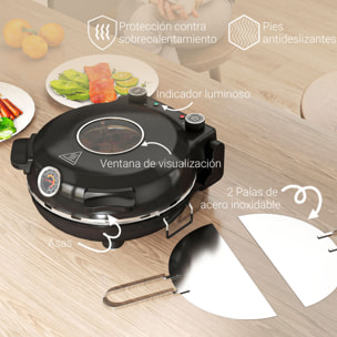 Horno para Pizza en 5 Minutos 1200W Horno Pizza Eléctrico con Temporizador 15min Temperatura hasta 430℃ Ventana de Visualización Indicador Luminoso Negro