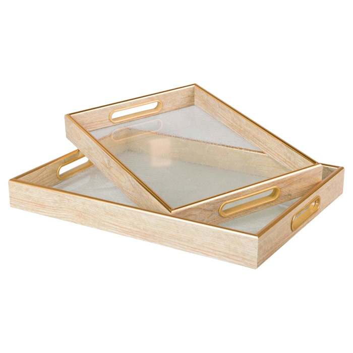Set 2 Bandejas Cristal Pu 40x30x5 35x25x5 Cm