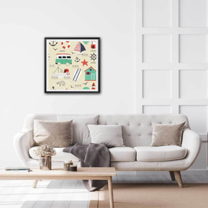 Affiche enfant vacances à la mer Affiche + cadre en bois - Noir