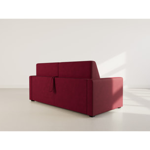 Julia - canapé lit 3 places convertible express couchage quotidien 140 cm matelas 18 cm en tissu - Prune